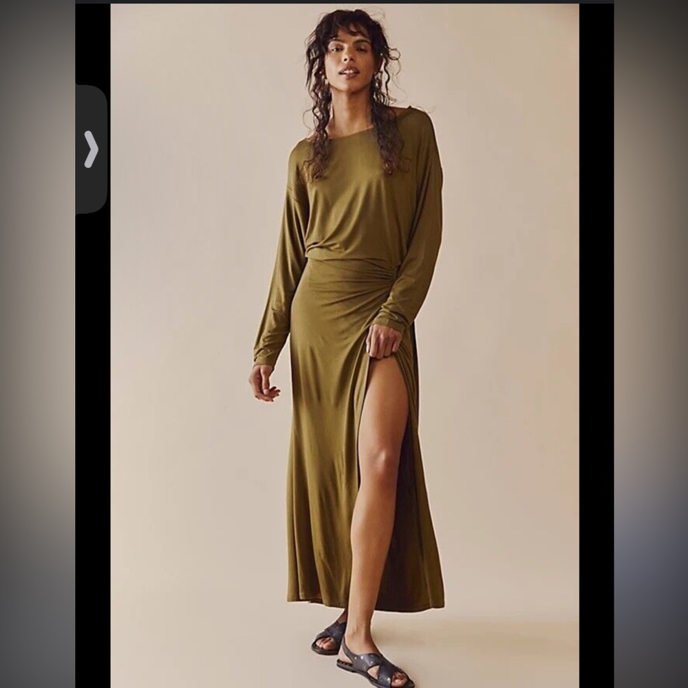 NEW FREE PEOPLE Sz Small ALYSSA LONG SLEEVE WRAP DRESS IN ARMY GREEN